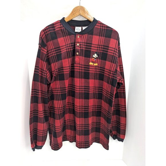 The Disney Store Men Red and Black Plaid Long Sleeve 3 Button Shirt Size Large - Picture 1 of 11